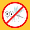 Mosquito. Cute cartoon funny character. Insect collection. Red stop sign icon. Yellow background. Flat design. Royalty Free Stock Photo