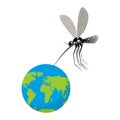 Mosquito and Earth. Zika virus mosquito attacked planet. Humanity is in danger. Epidemic is threat to people. Mosquito bites plan Royalty Free Stock Photo