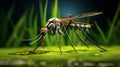 Aggressive Digital Illustration Of Mosquito On A Leaf In Water