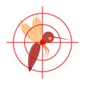 Mosquito, gnat, midge and aim, target. Side view. Insect protection concept. Isolated vector illustration on white background.