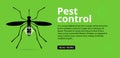 Mosquito and insect control web banner with text space. Mosquito silhouette on a green background