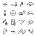 Mosquito, insect protection linear icons set isolated on white. Anti-mosquito screen pictograms.