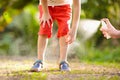 Mosquito on kids skin. Insect bite repellent Royalty Free Stock Photo