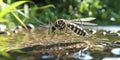 mosquito lay eggs in water from puddle in natural outdoor setting Royalty Free Stock Photo