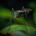 A mosquito perched on a leaf in extreme close-up created with Generative AI technology Royalty Free Stock Photo