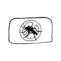 Mosquito plate or tablet for electric fumigator with crossed out black insept silhouette. Hand drawing sketch vector illustration Royalty Free Stock Photo