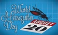 Mosquito Posed in a Loose-leaf Calendar Commemorating World Mosquito Day, Vector Illustration Royalty Free Stock Photo
