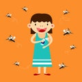 Mosquito protection concept. children spraying insect or mosquito repellents on skin Royalty Free Stock Photo