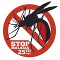 Mosquito Sign to Promote Malaria Prevention, Vector Illustration Royalty Free Stock Photo