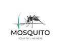 Mosquito sits on human skin with hair and follicle, logo design. Insect bloodsucking, nature, wildlife and healthcare, vector