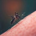 mosquito sitting on human skin and sucking blood