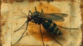 Mosquito on vintage paper, sun backdrop Royalty Free Stock Photo