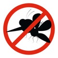 Mosquito warning prohibited cartoon sign. Anti insect Royalty Free Stock Photo