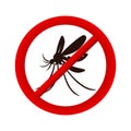 Mosquito warning prohibited sign. Anti mosquitoes, insect control vector symbol Royalty Free Stock Photo