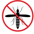 Mosquito warning sign. anti mosquitoes icon on white background. prohibition sign. stop zika virus Royalty Free Stock Photo