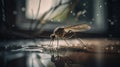 details of mosquitoes laying eggs that perch on the floor of a pool of water