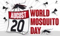 Mosquitoes Swarm and Loose-Leaf Calendar for World Mosquito Day, Vector Illustration