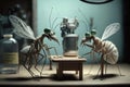 Mosquitos dressed as scientists experimenting, created with Generative AI technology Royalty Free Stock Photo