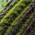 Moss (Bryophyta) covers a tree trunk, creating rich, green textures Royalty Free Stock Photo
