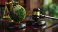 The globe with scales and gavel. AI generated Royalty Free Stock Photo