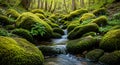 Moss Covered Rocks in Forest Stream Royalty Free Stock Photo