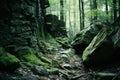 moss covered rocks in the woods