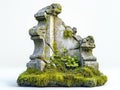 Moss covered statue of a seated lion in a natural outdoor setting Royalty Free Stock Photo