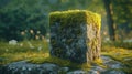 Moss Covered Stone Cube in a Forest Setting Royalty Free Stock Photo