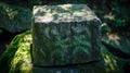 Moss Covered Stone Cube in Forest Setting Royalty Free Stock Photo