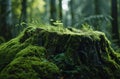 Moss-covered tree stump in a lush green forest Royalty Free Stock Photo