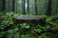 Moss-covered tree stump in a serene forest Royalty Free Stock Photo