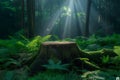 Moss-covered tree stump in a serene forest Royalty Free Stock Photo