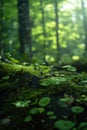 A moss covered tree trunk in a serene forest. Perfect for nature-themed designs and environmental concepts Royalty Free Stock Photo