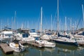 MOSS LANDING, CALIFORNIA - SEPTEMBER 9, 2015 - Boats docked in the Moss Landing Harbor. Royalty Free Stock Photo