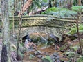 Moss and Lichen Covered Stone Arch Bridge in over a small creek Royalty Free Stock Photo