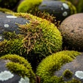 Moss and lichen are soft and intricate creating a rich tapestry of Royalty Free Stock Photo