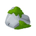 Moss on stones. Rocks and green lichen. Vector crag for computer games.