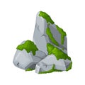 Moss on stones. Rocks and green lichen. Vector crag for computer games.