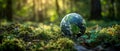 A Mosscovered Globe Rests In A Forest, Symbolizing Earths Preservation Royalty Free Stock Photo