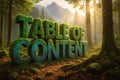 Mossy 3D Table of Content Text in Sunlit Forest Royalty Free Stock Photo