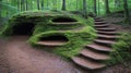 Mossy forest cave stairs nature path Royalty Free Stock Photo