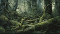 Mossy-covered Forest Painting Inspired By Alan Lee