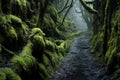 mossy path leading through a forest on volcanic ash Royalty Free Stock Photo