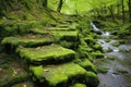 mossy stone path beside a babbling brook