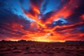 the most amazing sunset sky over a desert you can imagi with vibrant colors - background stock concepts