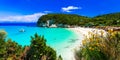 Most beautiful beaches of Greece - Vrika in Antipaxos island. Royalty Free Stock Photo