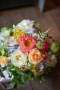 The most beautiful bouquet of flowers from anemone rose Ranunculus mattiola Tulip eucalyptus Narcissus for a wedding or holiday in