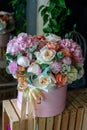 The most beautiful bouquet of flowers from anemone rose Ranunculus mattiola Tulip eucalyptus Narcissus for a wedding