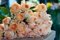 Bouquet of flowers on a leg in the interior of the restaurant for a celebration shop floristry or wedding salon Royalty Free Stock Photo