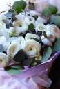 Bouquet of flowers on a leg in the interior of the restaurant for a celebration shop floristry or wedding salon Royalty Free Stock Photo